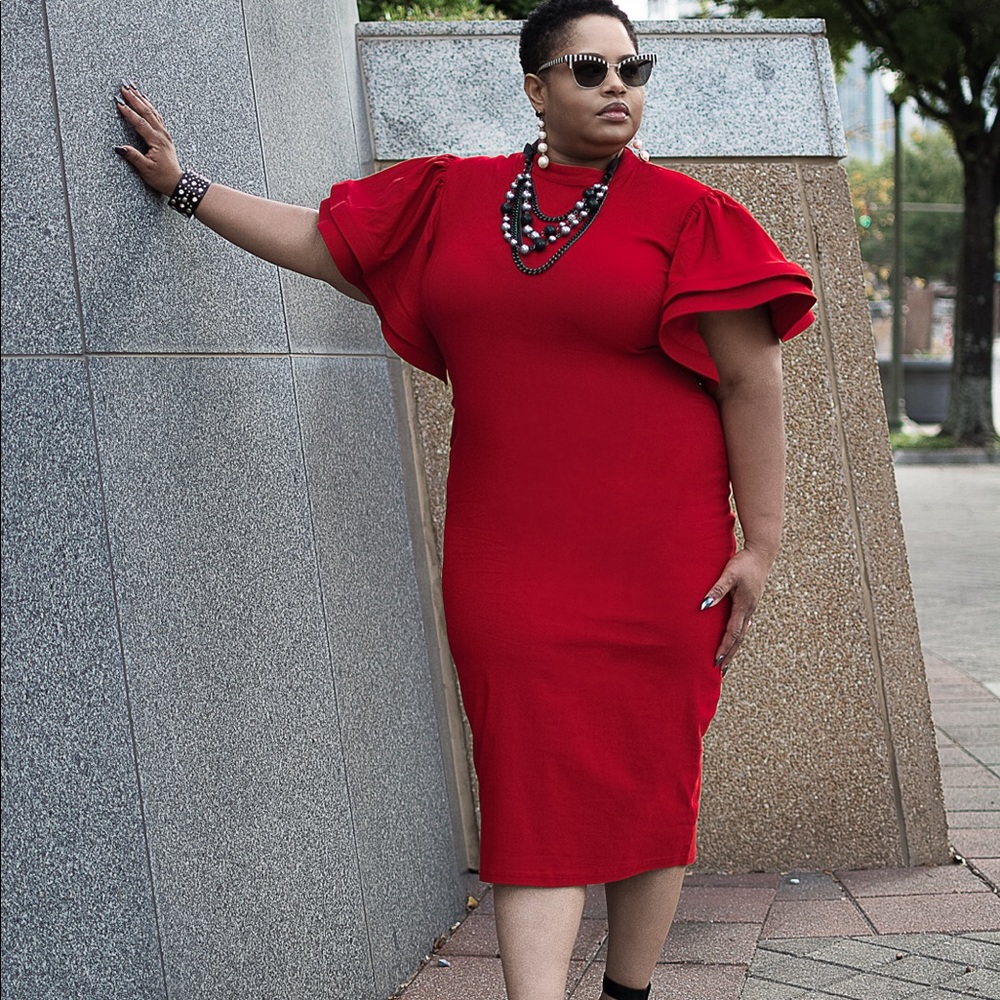 Ruffle Sleeve Scuba Dress - Size 2XL